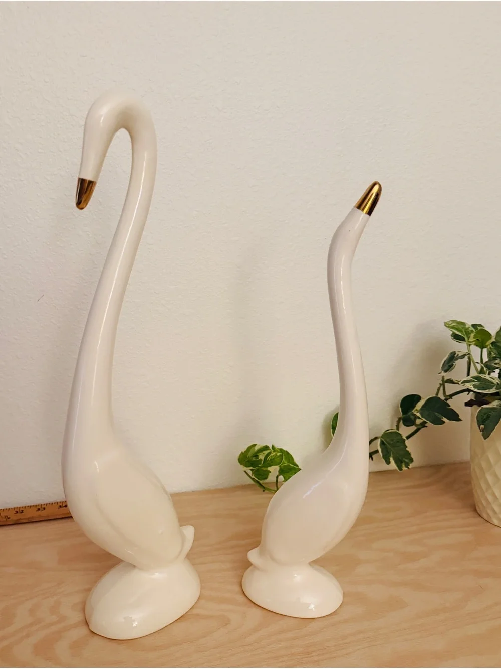 Pair of Vintage Ceramic mid century modern MCM Figurine W/ Gold/brass Beaks